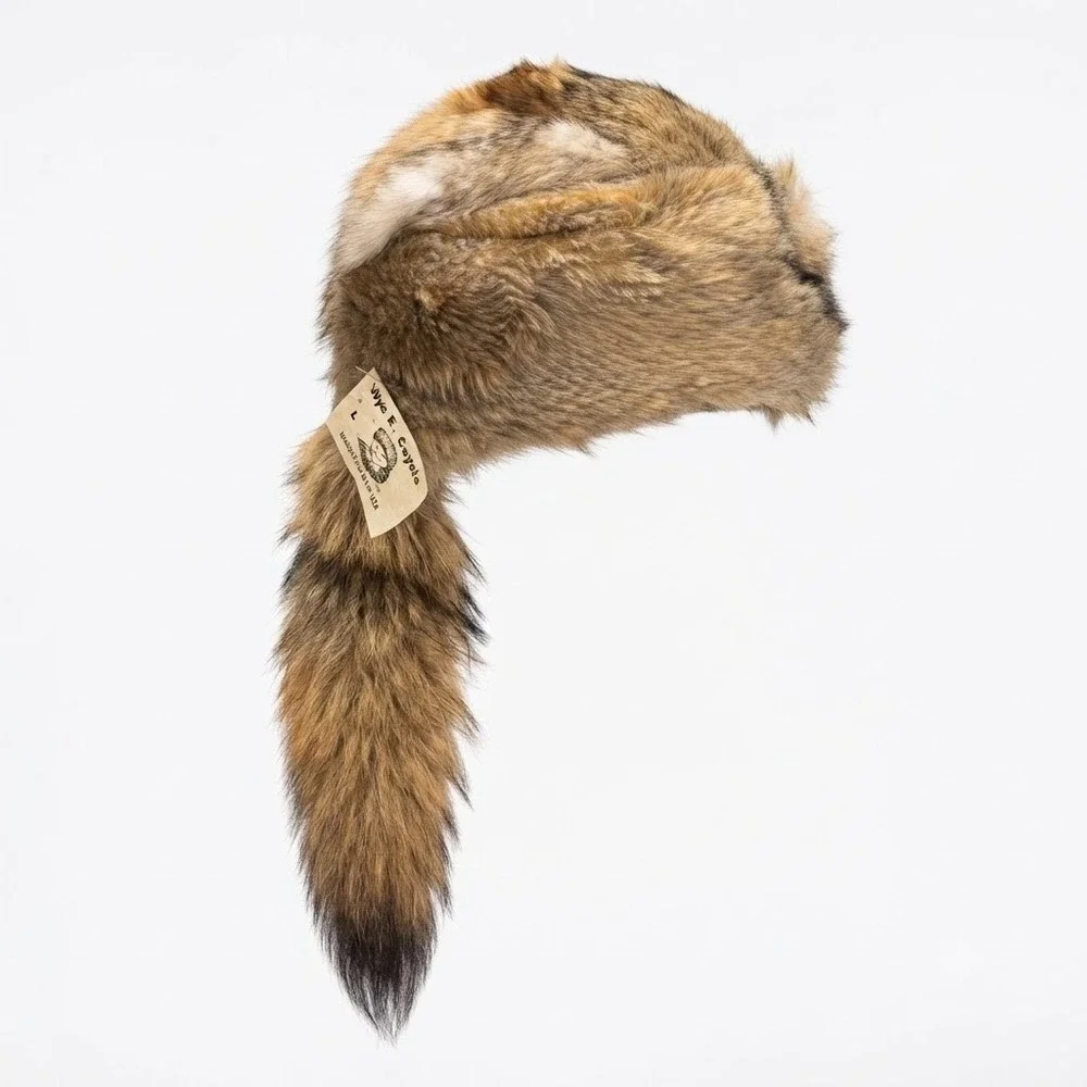 NEW Wyl E Coyote Youth Large Brown Faux Fur Face Cap Hat Tail Handmade USA